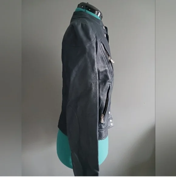 Golce & Gabbana Genuine Leather Dark Blue Motor Jacket Size 44